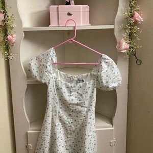 White floral puff sleeve button dress from princess polly